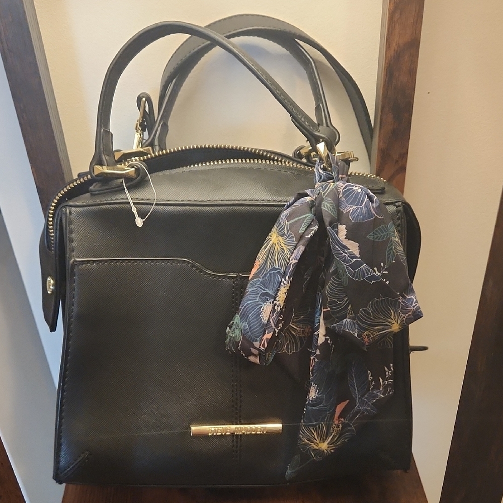 Steve Madden Black Crossbody Bag with Floral Scarf